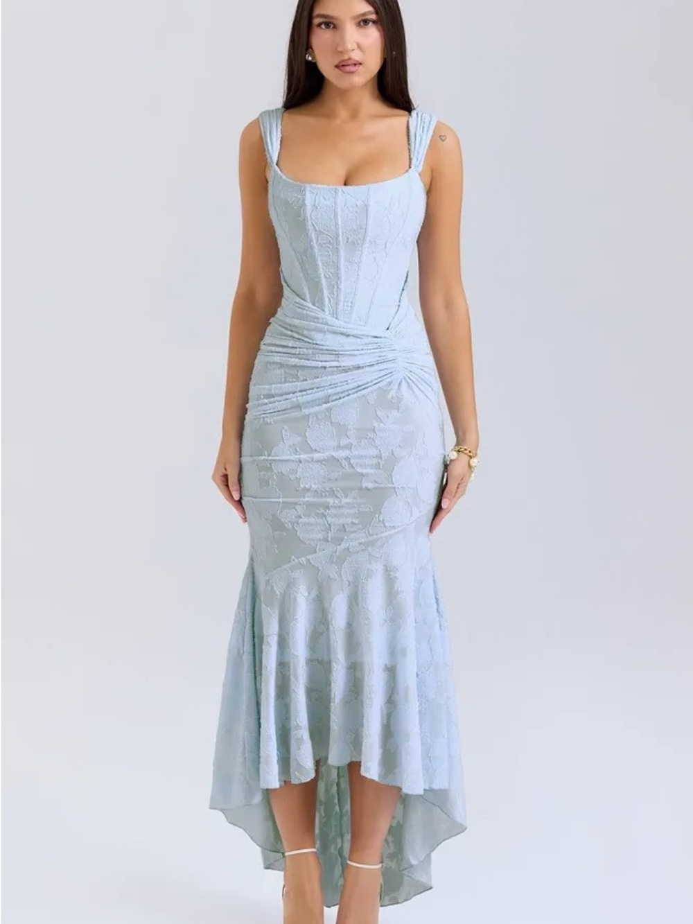 House of CB Powder Blue Lace High-Low Mermaid Dress